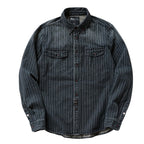 Retro Striped Denim Shirt - Long Sleeve Casual Coat