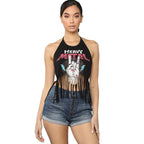 Backless Fringe Print Halter Top - Summer 2019 Trend