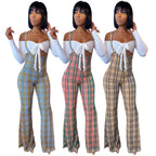 B2009 Checkered Print Bodysuit Two-Piece Set