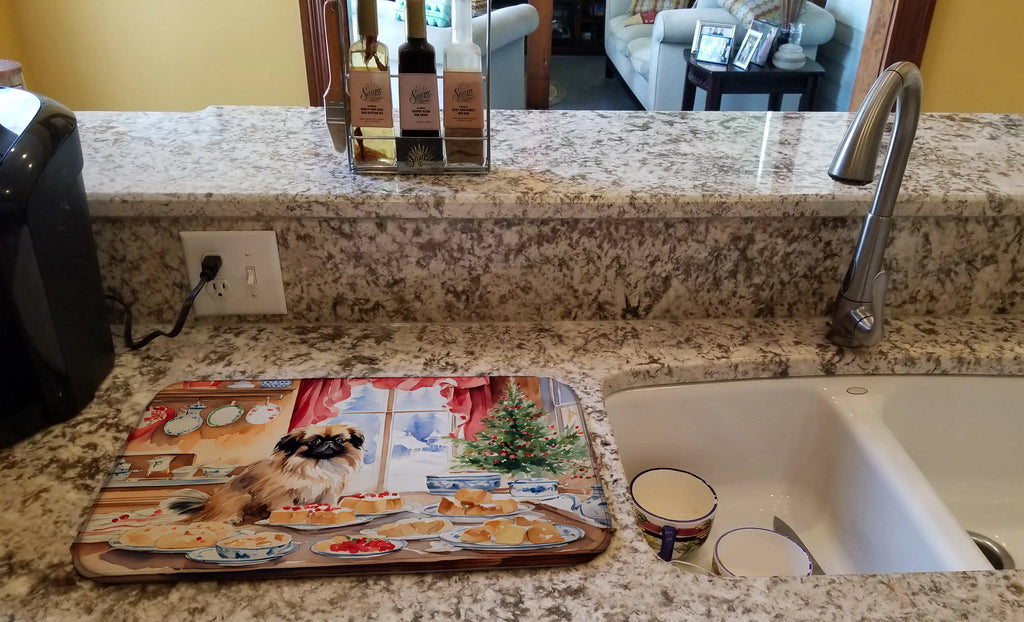 Pekingese Christmas Cookies Dish Drying Mat