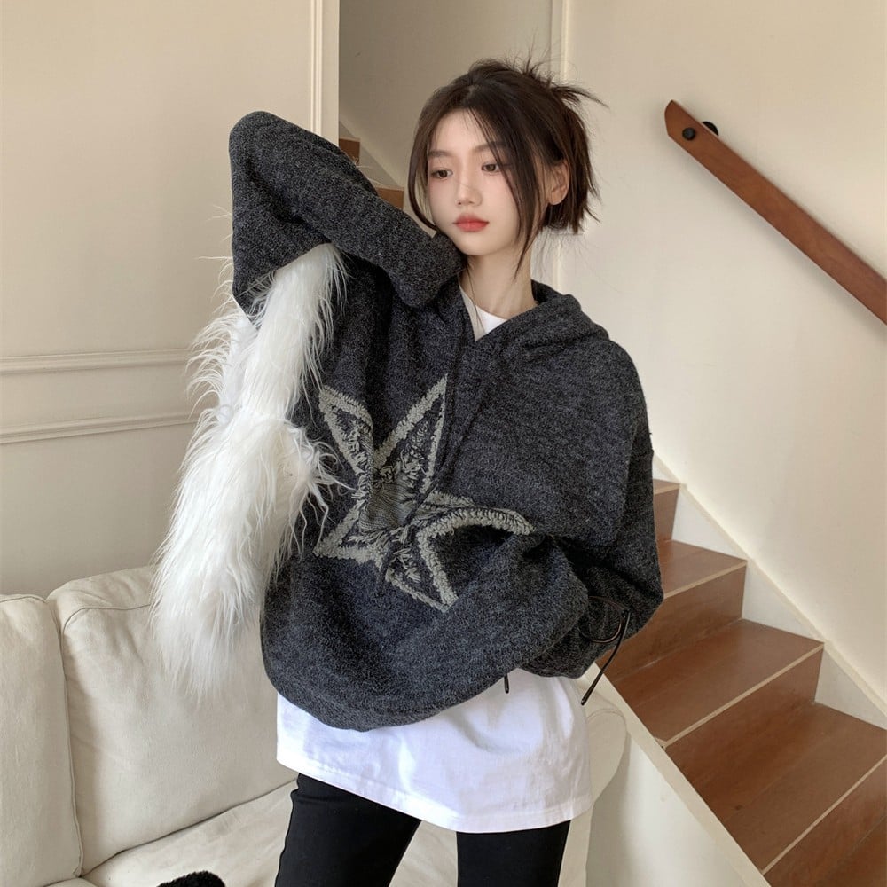 Vintage American Five-Pointed Star Sweater for Fall/Winter