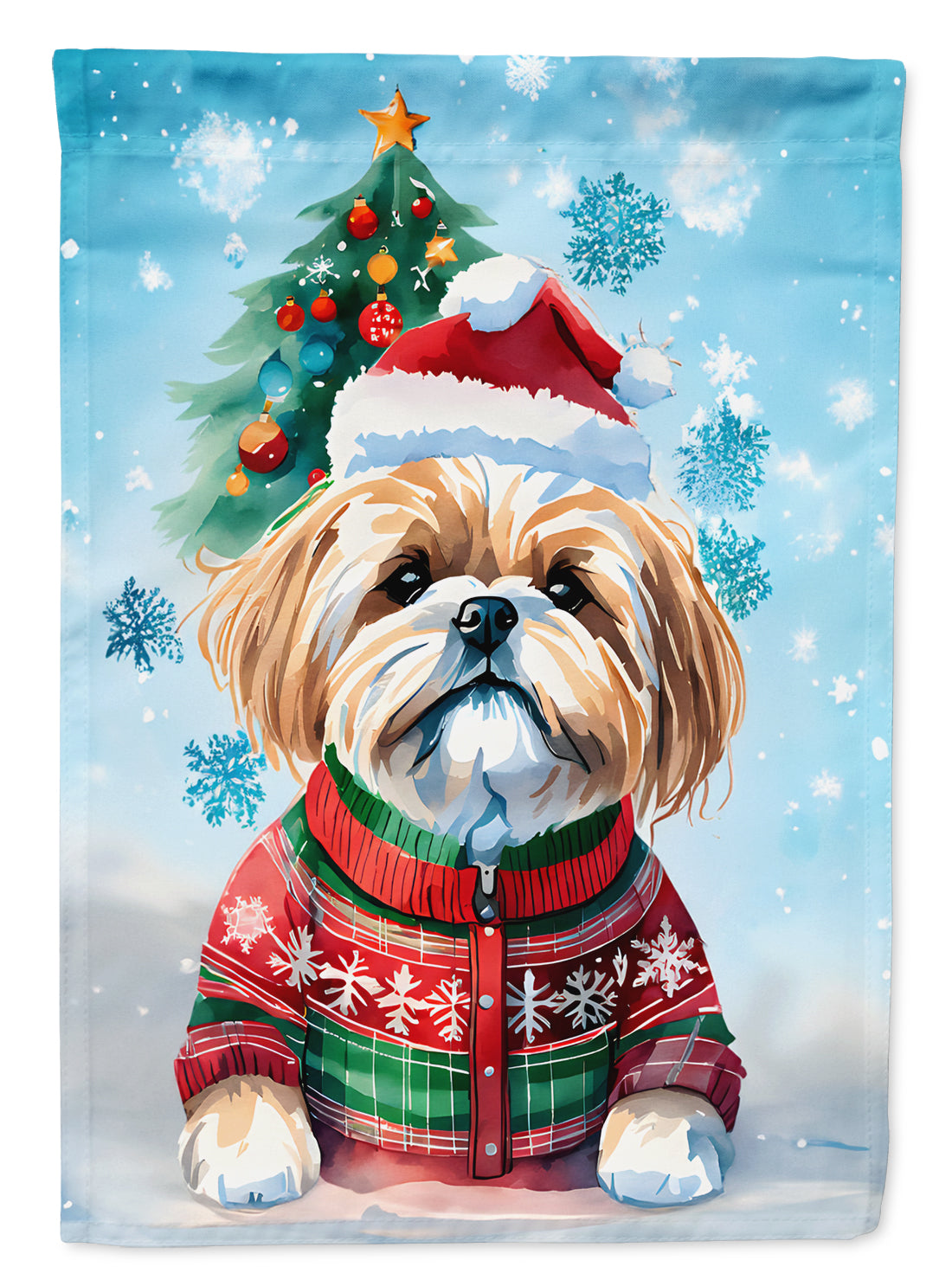 Lhasa Apso Christmas House Flag