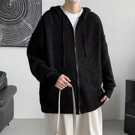 Trendy Hooded Knit Cardigan for Men in Autumn Style