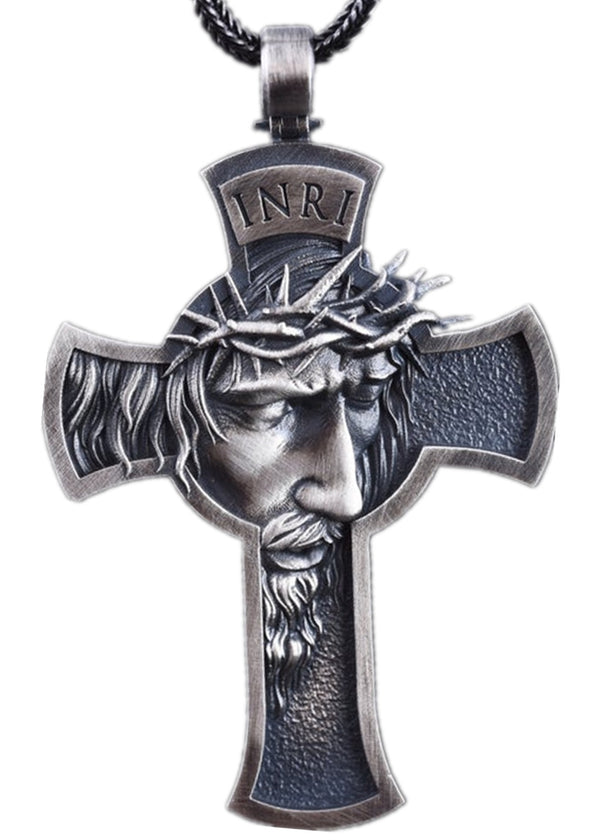 [Duplicate] Vintage Jesus Cross Necklace with Leather Cord | Christian Jewelry