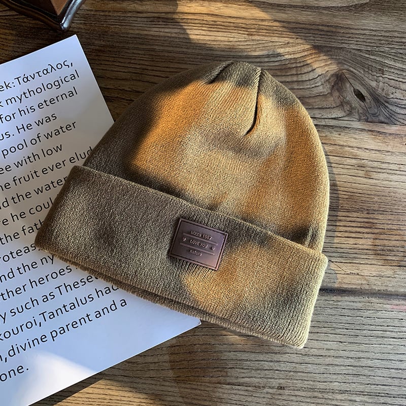 Simple Small Letter Knitting Wool Hat | Embroidered Cap