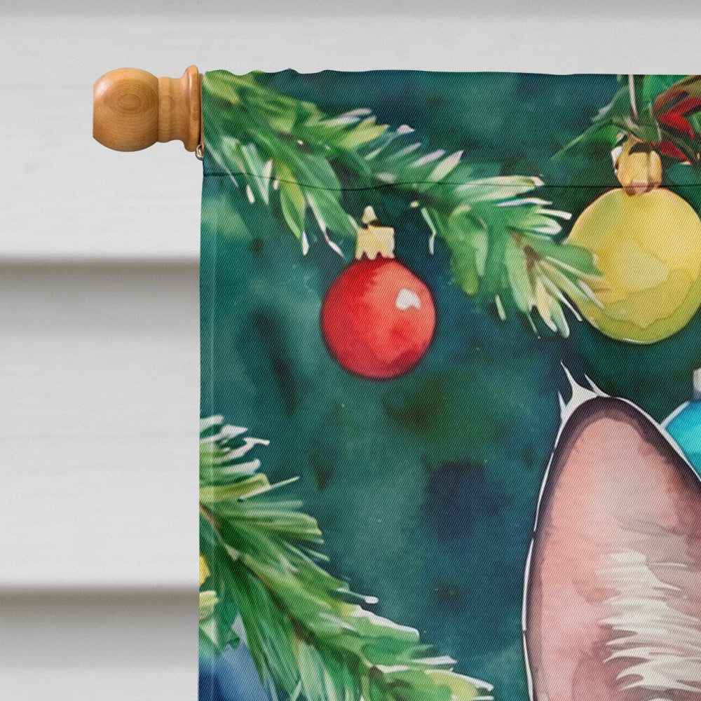 Ojos Azules Cat By the Christmas Tree House Flag