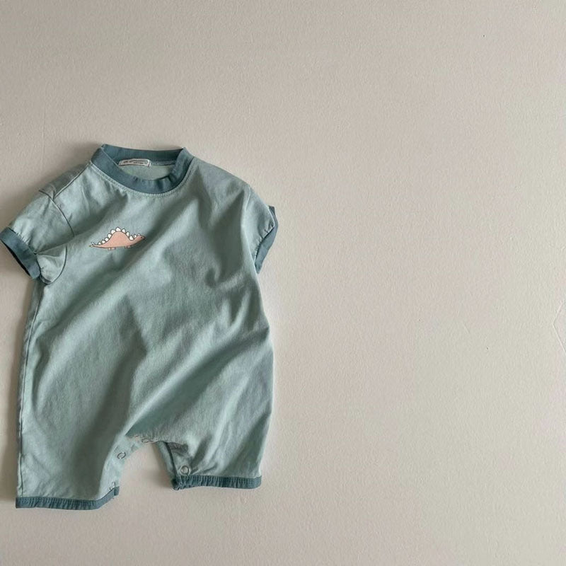 Baby Cotton Dinosaur Print Casual Bodysuit, Short Sleeve