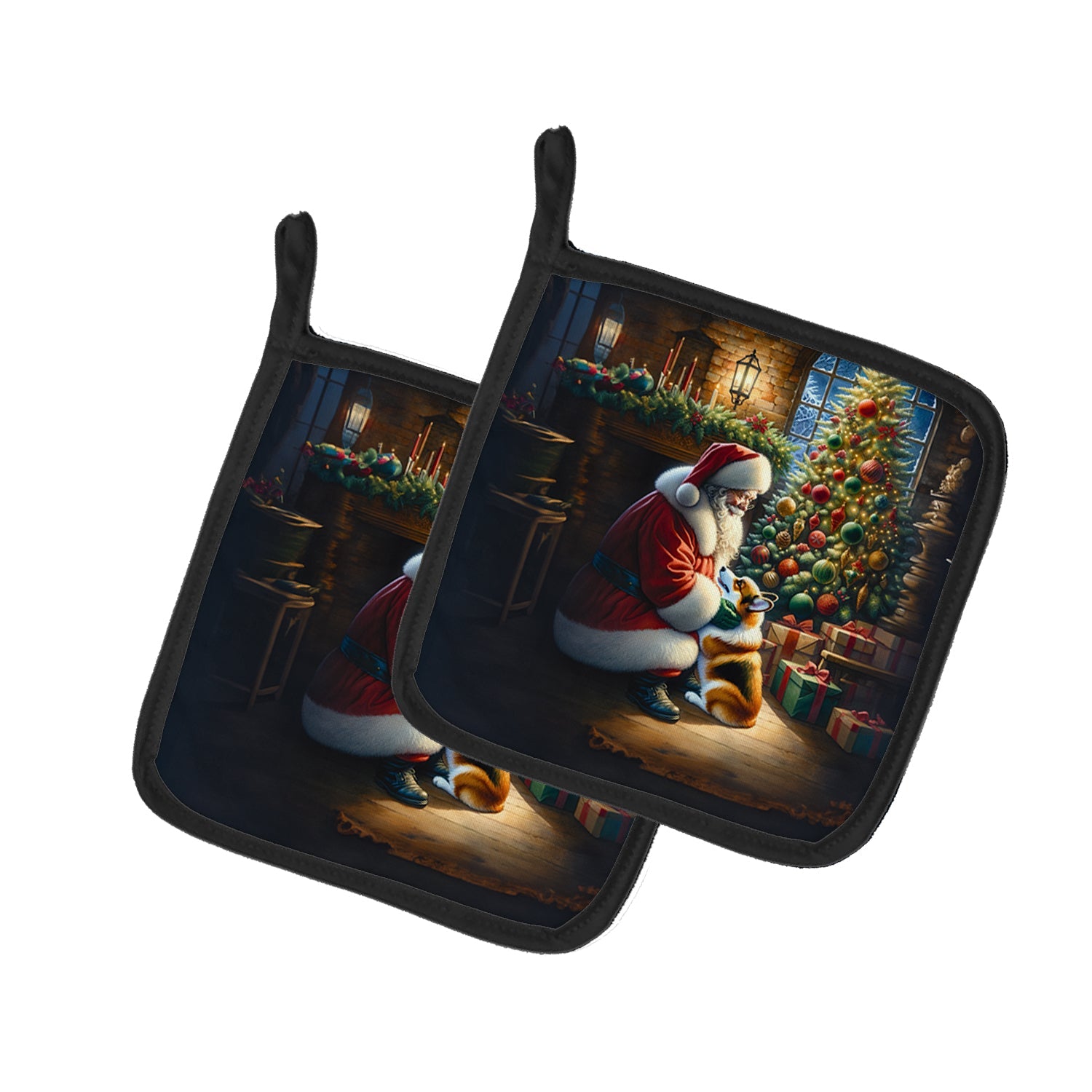 Corgi and Santa Claus Pair of Pot Holders