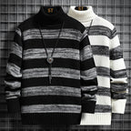 Men's High-Neck Striped Sweater for Autumn and Winter