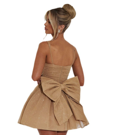 Silk Glitter Tube Top Bow Dress
