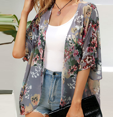 Chiffon Open Cardigan with 3D Digital Print (One Piece)