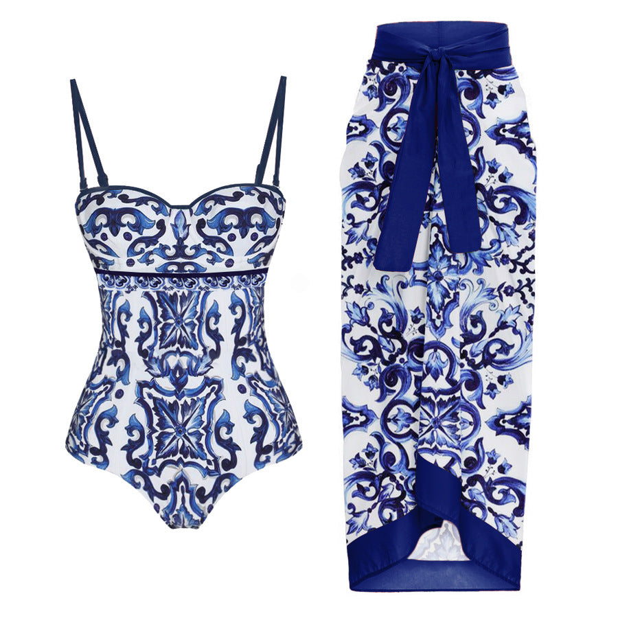 2024 Women's Floral Print One-Piece Swimsuit Set