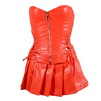 European Leather Waist Support Corset with Skirt Set