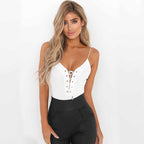 Strap Bodysuit with Eyelet and Tie Design
