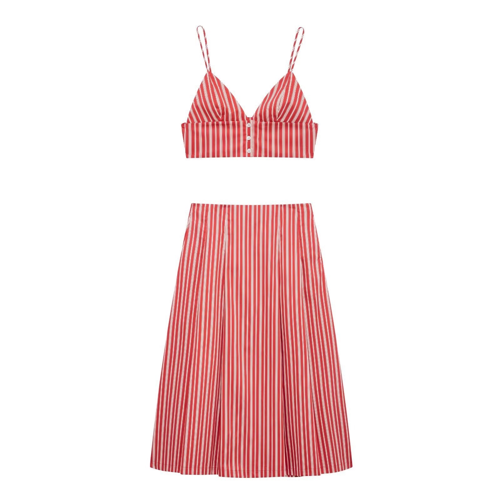 Striped Crop Top & Midi Skirt Set