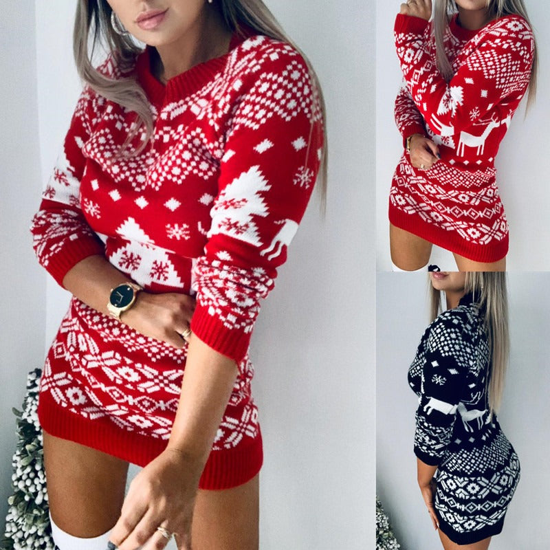 Women's Christmas Knitted Long Sleeve Dress