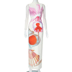 Printed Half Turtleneck Slim Fit Sleeveless Dress