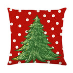 Linen Throw Pillow Case with Christmas Hat & Tree Print | Embroidered Cap