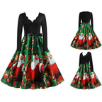 Christmas Rock Long Sleeve Floral Print Dress