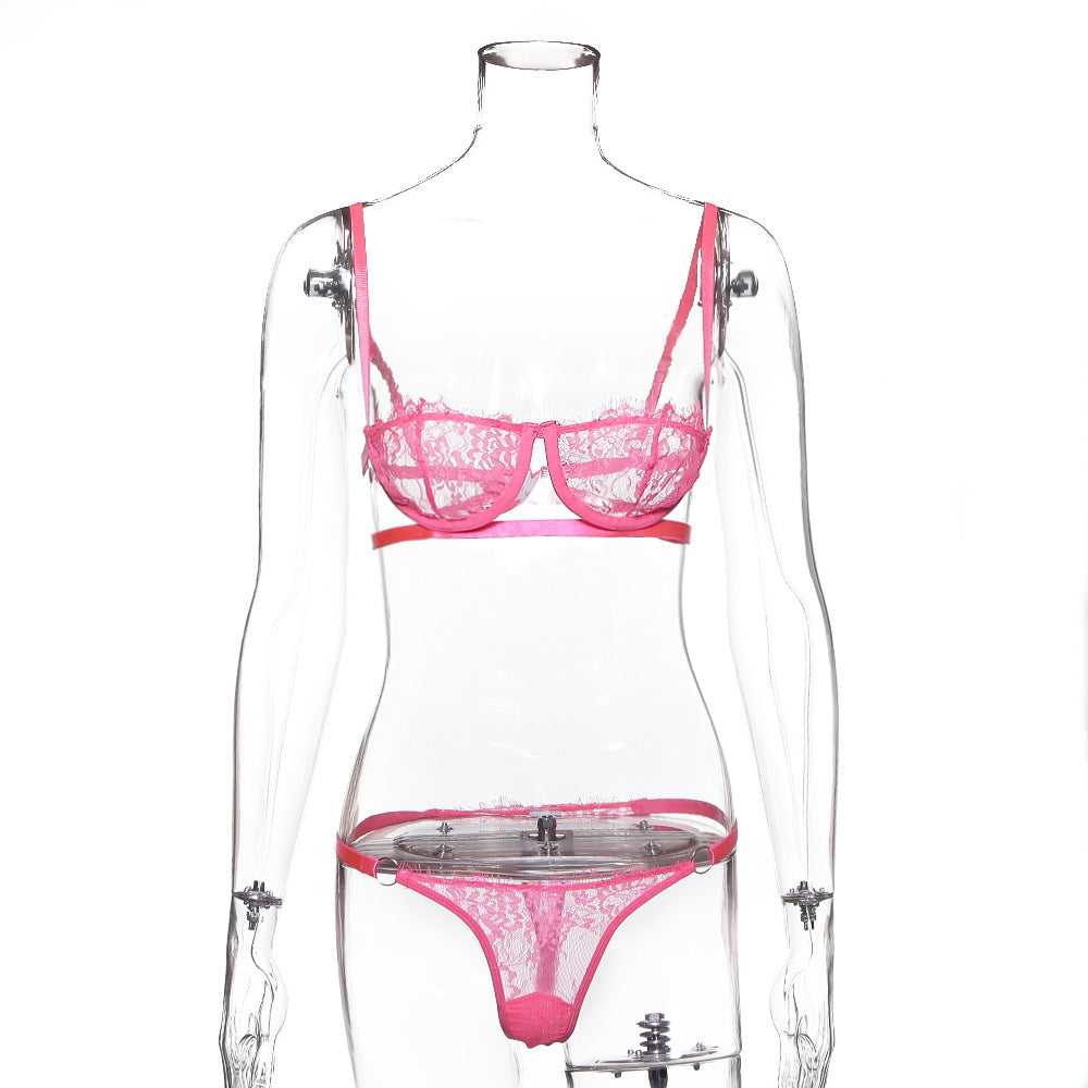 Lace and Mesh Lingerie Set with Steel Ring Bra