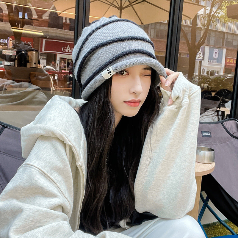 Water Ripple Knitted Wool Yarn Bag Cap | Embroidered Cap