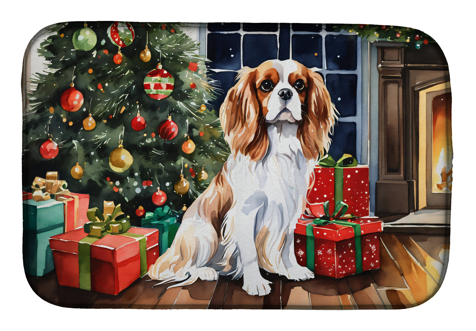 Cavalier Spaniel Cozy Christmas Dish Drying Mat