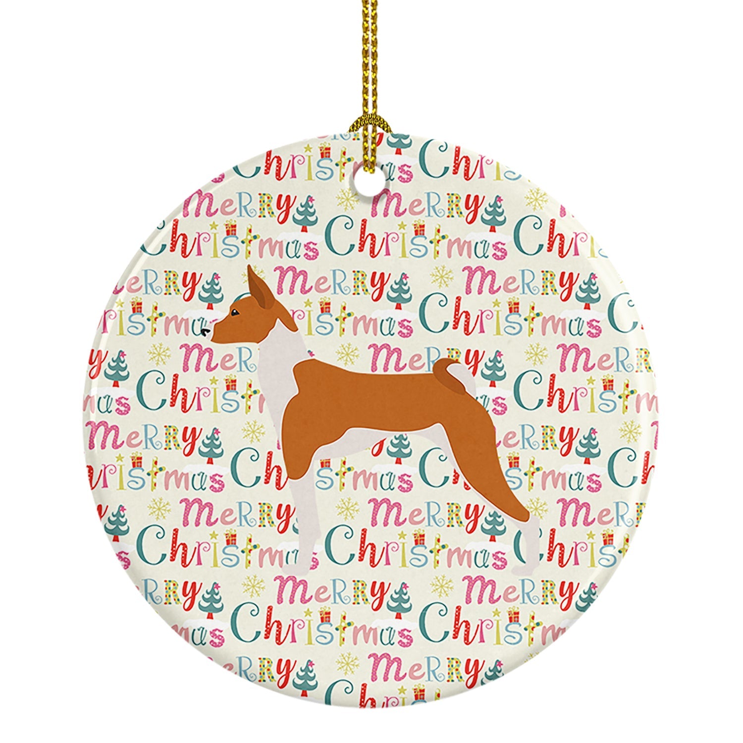 Basenji Merry Christmas Ceramic Ornament