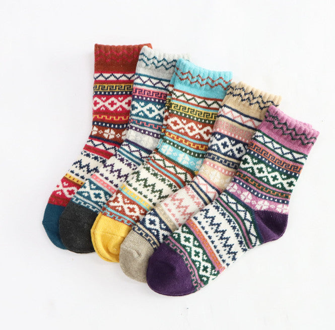 Ethnic Thick Warm Rabbit Wool Socks with Heart Design