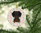 Merry Christmas Wire Haired Dachshund Black Tan Ceramic Ornament