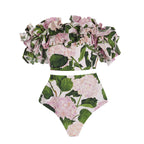 2024 Women's Ruffled Bikini Set with Hydrangea Design