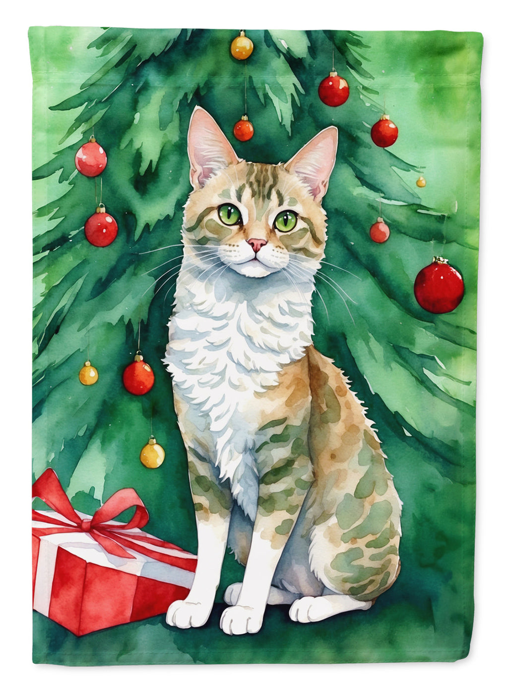 Oregon Rex Cat By the Christmas Tree Garden Flag