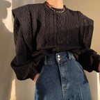 Women's Round Neck Textured Loose Long Sleeve Sweater