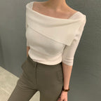 Slim Fit One-Line Neck Knit Sweater for Women