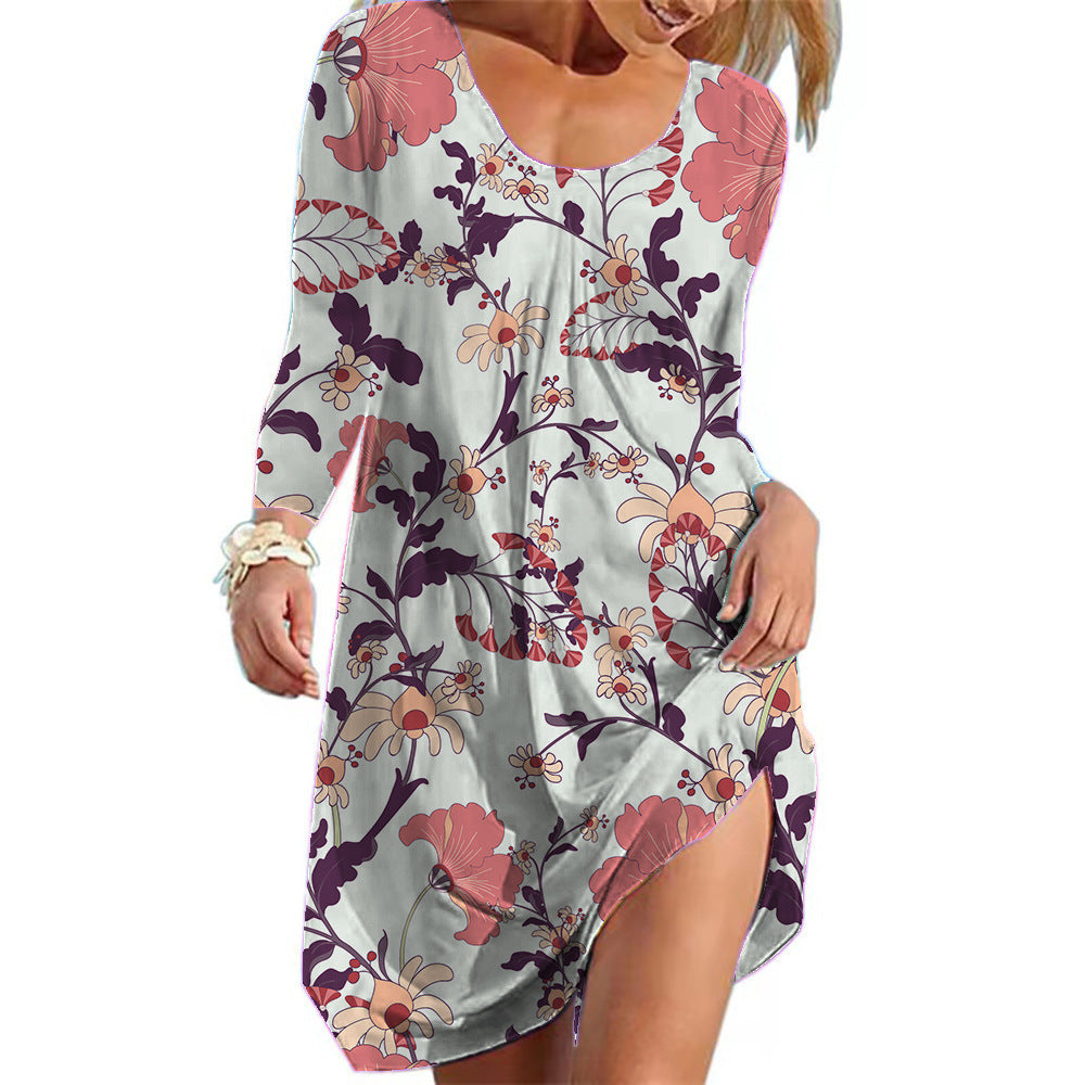 New Women's Long Sleeve Dress for Christmas Print