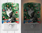 Norwegian Forest Cat By the Christmas Tree Ceramic Night Light