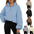 Women's Half-Zip Stand Collar Drawstring Fleece Sweater