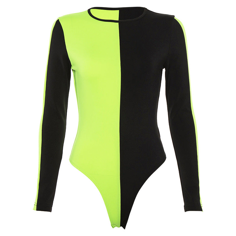Color Block Long Sleeve Bodysuit for Women