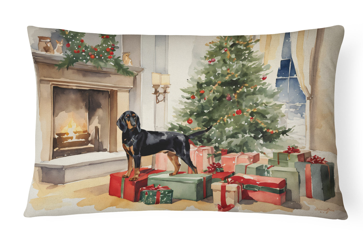 Black and Tan Coonhound Cozy Christmas Throw Pillow