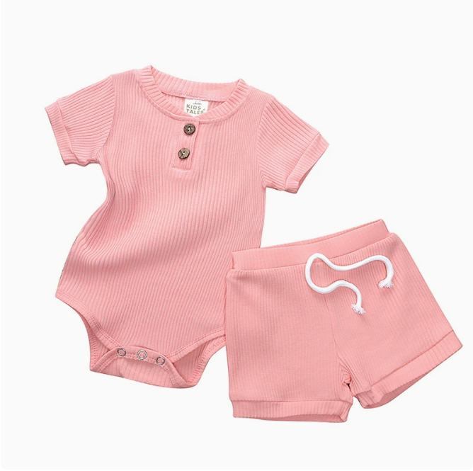 Baby Summer Outfits Set - Short Sleeve Bodysuit & Shorts