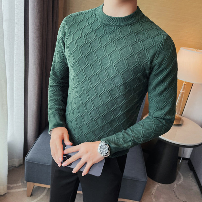 High Elastic Plaid Sweater with Round Neck