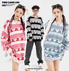 American Retro Color-Contrast Knitted Sweater