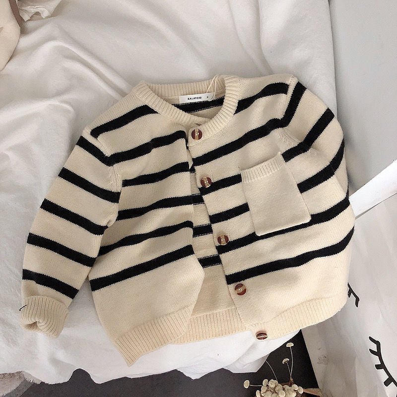 Girls' Soft Striped Waxy Cardigan Sweater