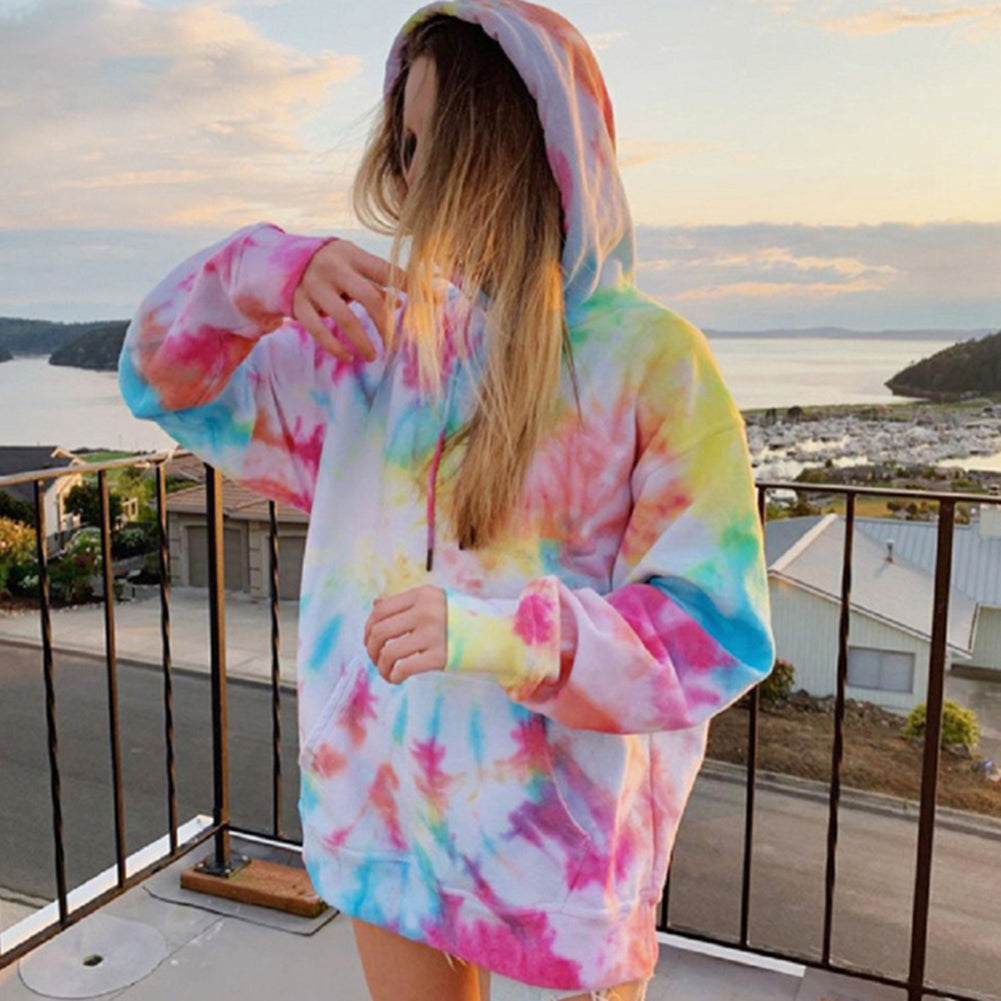Oversized Tie Dye Rainbow Hoodie for Women | Streetwear