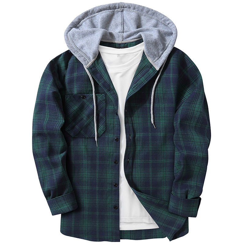 Men's Hooded Checkered Flannel Shirt - Elegant Fashion