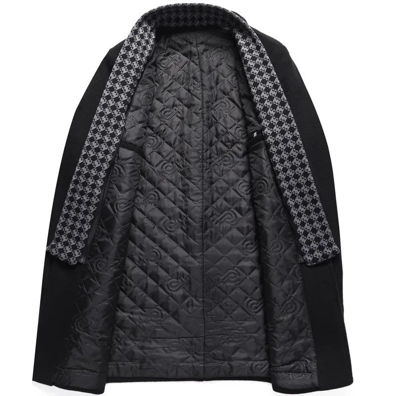 Men's Mid-Length Wool Blend Trench Coat with Scarf