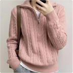 Korean-Style Retro Cable-Knit Zipper Pullover – Casual Long Sleeve Sweater Top | Streetwear