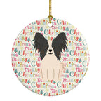 Merry Christmas Papillon Black White Ceramic Ornament