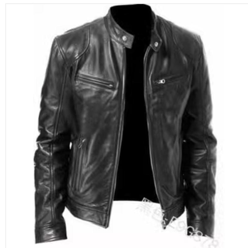 2023 Men's Slim Fit Leather Motorcycle Jacket with Zipper