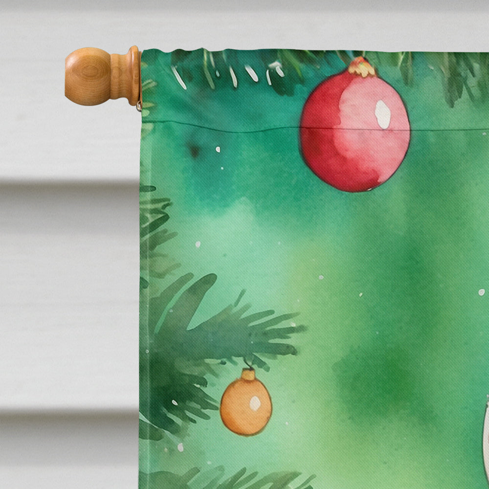 Safari Cat By the Christmas Tree House Flag
