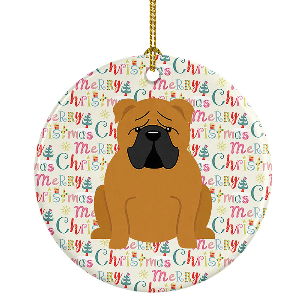 Merry Christmas English Bulldog Red Ceramic Ornament